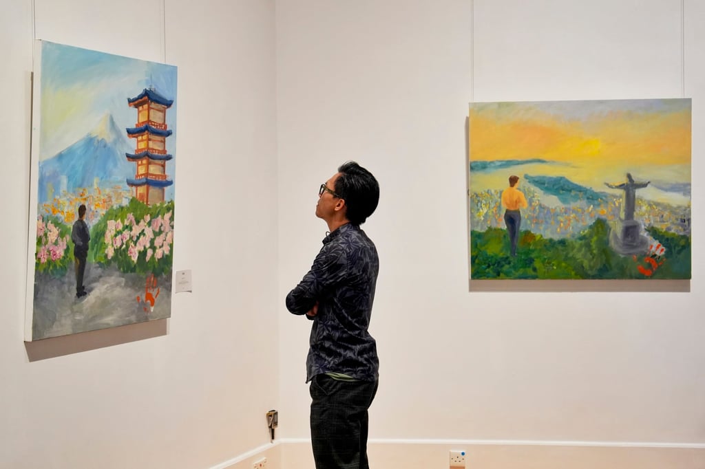 Jean-Claude Van Damme’s artworks in an exclusive painting vernissage at the University Museum and Art Gallery of the University of Hong Kong. Photo: Elson Li Jean-Claude Van Damme’s artworks in an exclusive painting vernissage at the University Museum and Art Gallery of the University of Hong Kong. Photo: Elson Li