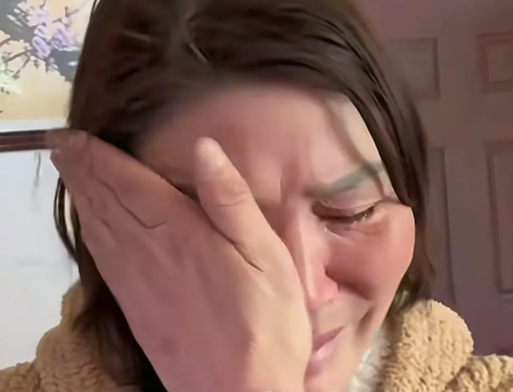 Hong Yangli’s mother, above, was overcome with emotion when she finally met her daughter. Photo: mp.weixin.qq.com