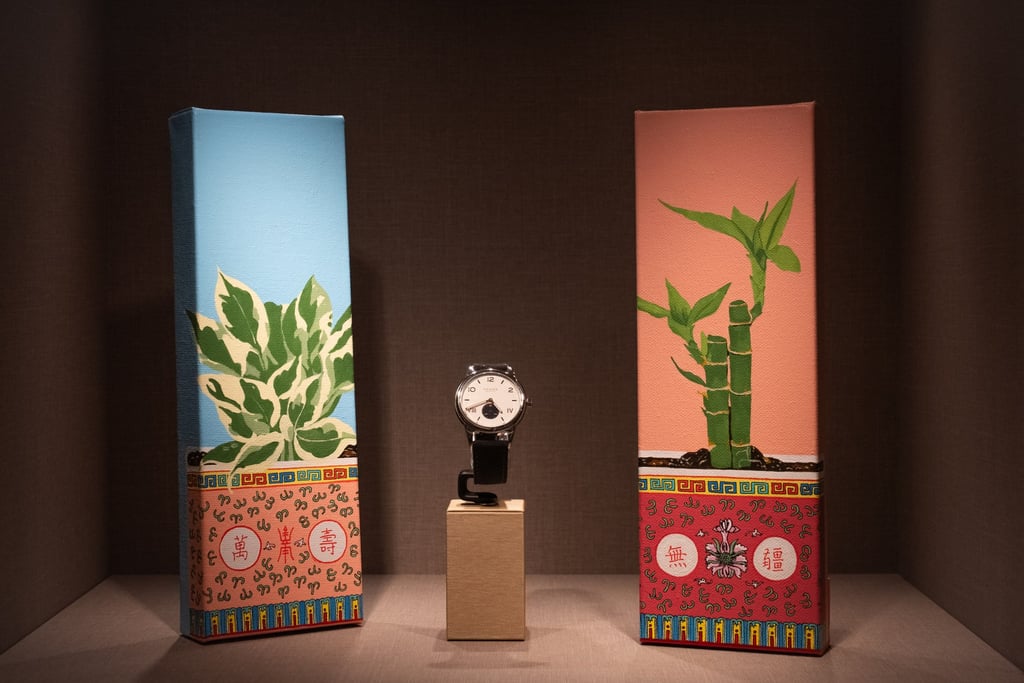 The Oriental Watch Company x Marian Ang exhibition bridges art and horology, showcasing works such as Ang’s series Life Begins the Day You Start a Garden (2026). Photo: Handout