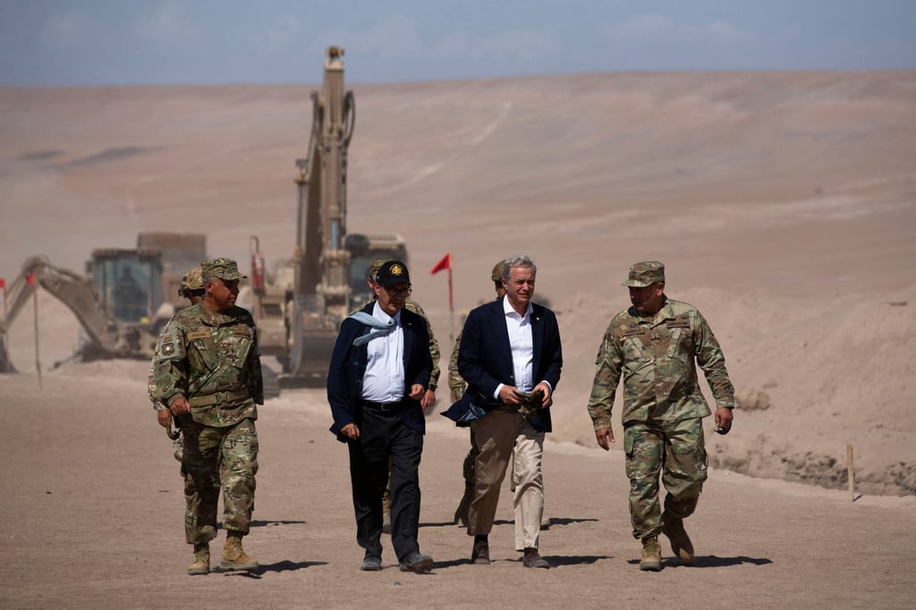 Chile’s President Jose Antonio Kast (2nd R) with defence officials. Photo: AFP