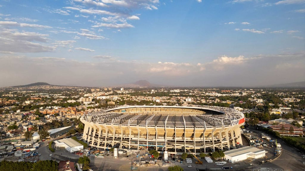 This aerial view shows the Banorte stadium which is being renovated to host the opening ceremony of the World Cup. Photo: AFP