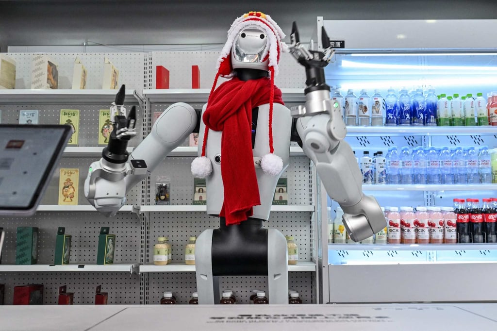 A robot serves at a kiosk in Beijing. Geopolitical tensions and inflation fears have replaced the AI trade as the market’s top concerns, according to BofA. Photo: AFP