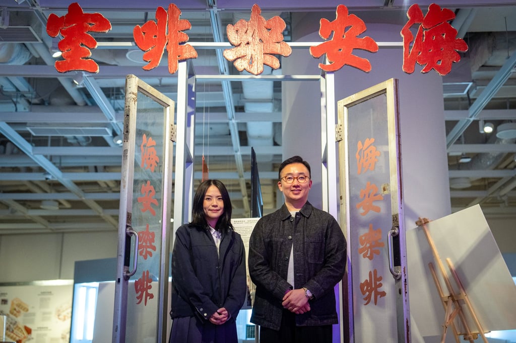 Kay Chan (left) and Charles Lai stand among exhibits at the new exhibition. Photo: Elson Li