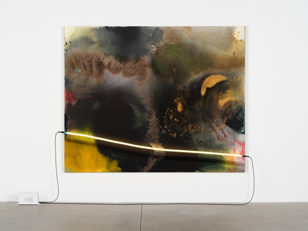 Black Moth Lamp Light (2025-26) by Mary Weatherford. Photo: courtesy Mary Weatherford and Gagosian