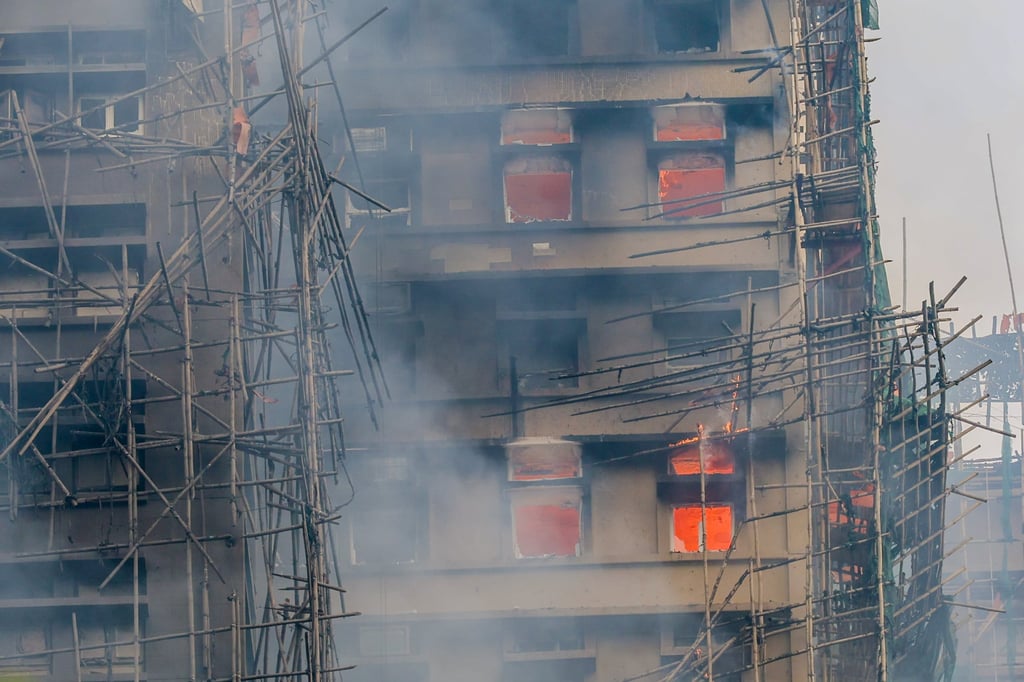 All eight buildings had been under renovation and covered with bamboo scaffolding and mesh netting since the summer of 2024. Photo: Dickson Lee All eight buildings had been under renovation and covered with bamboo scaffolding and mesh netting since the summer of 2024. Photo: Dickson Lee