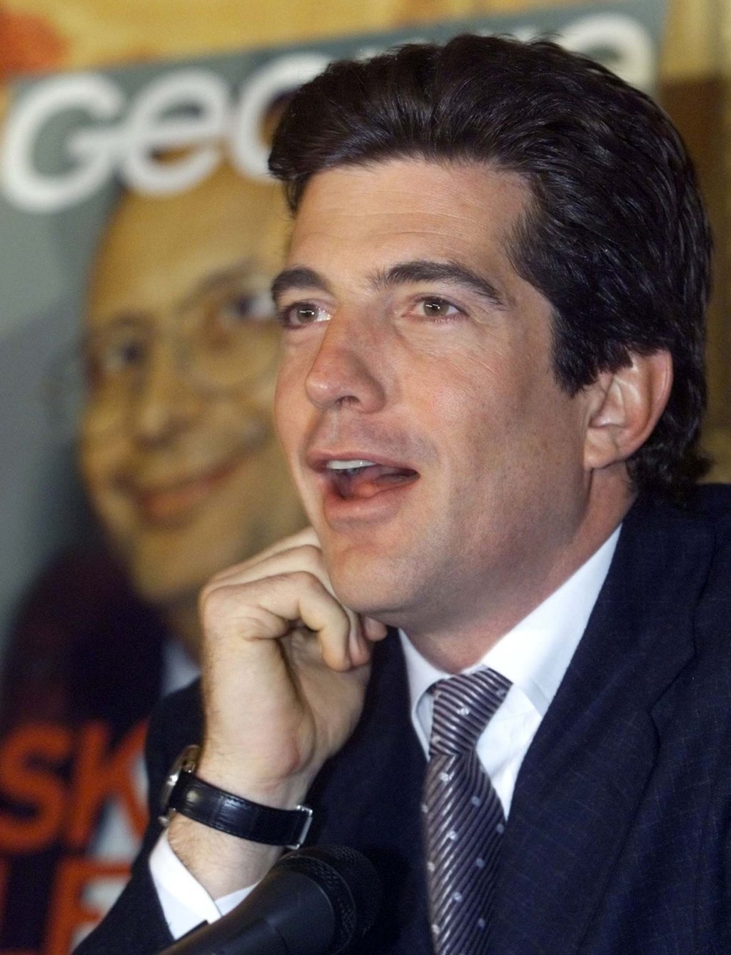 John F. Kennedy Jr, editor-in-chief of George magazine, speaks at a 1999 press conference, in New York. Photo: Reuters