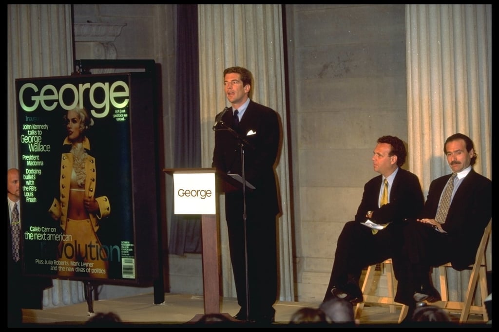 John F. Kennedy Jr announcing the launch of George in 1995, in New York. The magazine folded six years later. Photo: Sygma via Getty Images