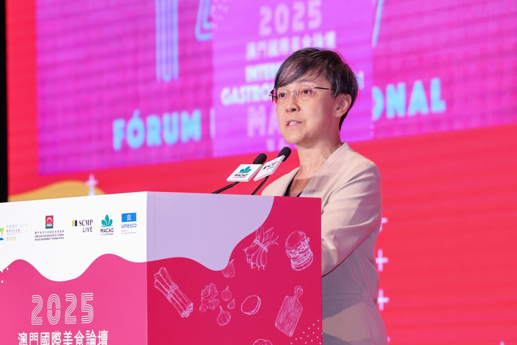Maria Helena de Senna Fernandes, director of the Macao Government Tourism Office, gives her welcoming remarks at last year’s International Gastronomy Forum Macao. Photo: Handout Maria Helena de Senna Fernandes, director of the Macao Government Tourism Office, gives her welcoming remarks at last year’s International Gastronomy Forum Macao. Photo: Handout