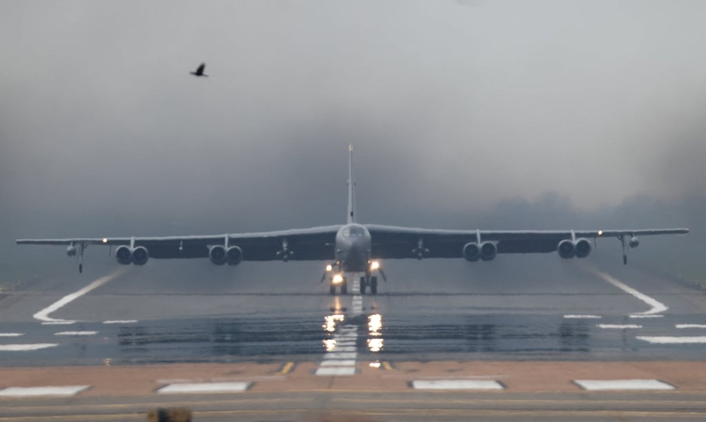 A US Air Force Boeing B-52 Stratofortress takes off at RAF Fairford airbase in Gloucestershire, Britain. Photo: Reuters A US Air Force Boeing B-52 Stratofortress takes off at RAF Fairford airbase in Gloucestershire, Britain. Photo: Reuters