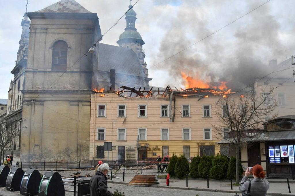 A building in Lviv after it was hit. Photo: Reuters
