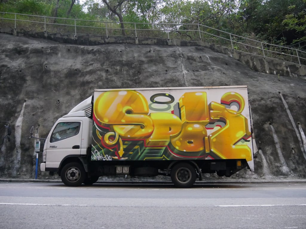 A mural on a truck by Spanish artist Spok Brillor, featured at the HKWalls Street Art Festival. Photo: Handout