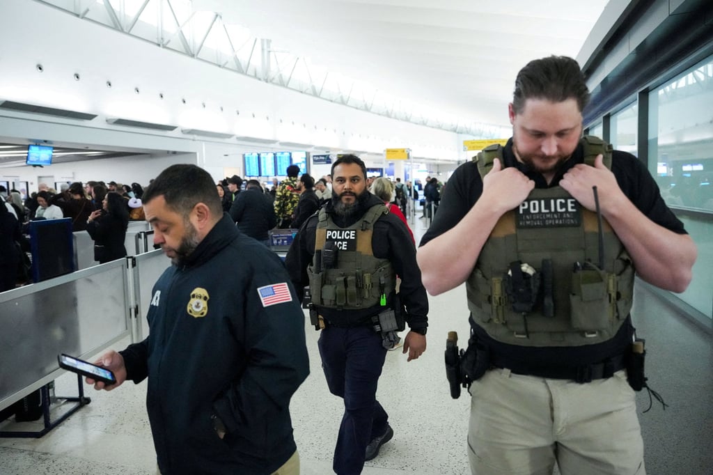 ICE agents on patrol at John F. Kennedy International Airport, New York. Photo: AP