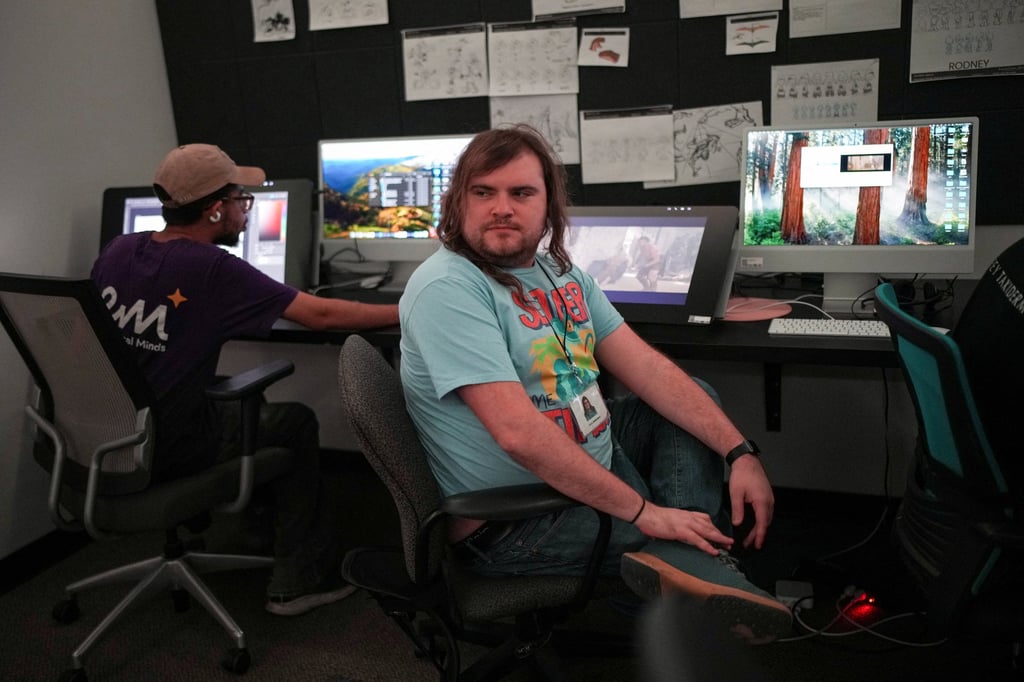 Animation artist Jack Zimmerman in an editing room at the Exceptional Minds Academy in Los Angeles, California. Photo: Reuters
