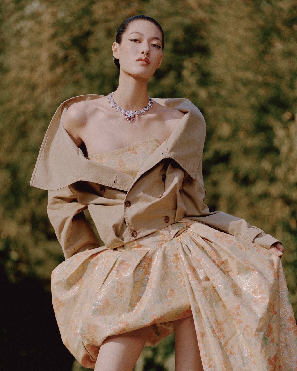 Necklace: Cartier. Jacket, dress: CPlus Series