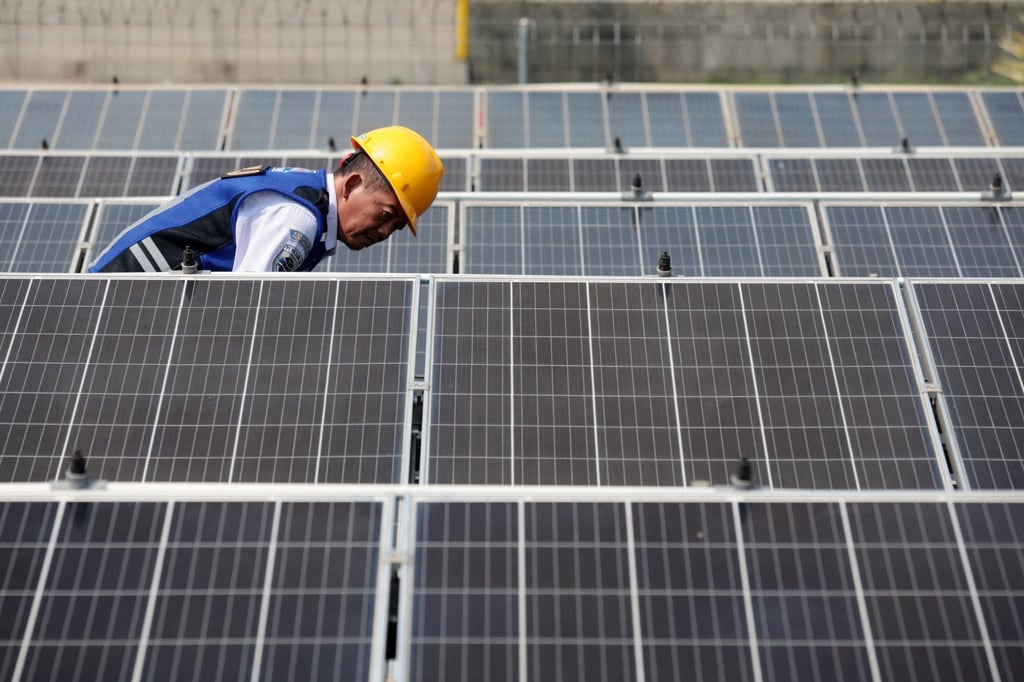 A workers checks solar panels in Depok, Indonesia, From hydropower in Laos and Myanmar to solar in the Philippines and Indonesia, Southeast Asia has vast renewable energy potential. Photo: EPA-EFE A workers checks solar panels in Depok, Indonesia, From hydropower in Laos and Myanmar to solar in the Philippines and Indonesia, Southeast Asia has vast renewable energy potential. Photo: EPA-EFE