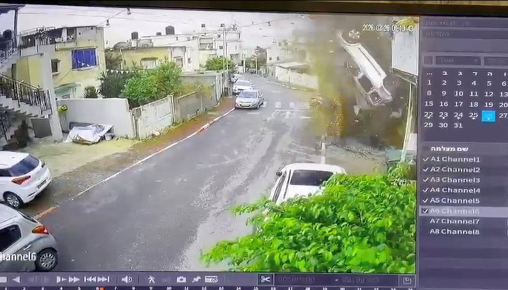 A vehicle in Kafr Qassem, Israel, flipping in the air and exploding after Iranian missile barrages were launched at Israel. Photo: Reuters A vehicle in Kafr Qassem, Israel, flipping in the air and exploding after Iranian missile barrages were launched at Israel. Photo: Reuters