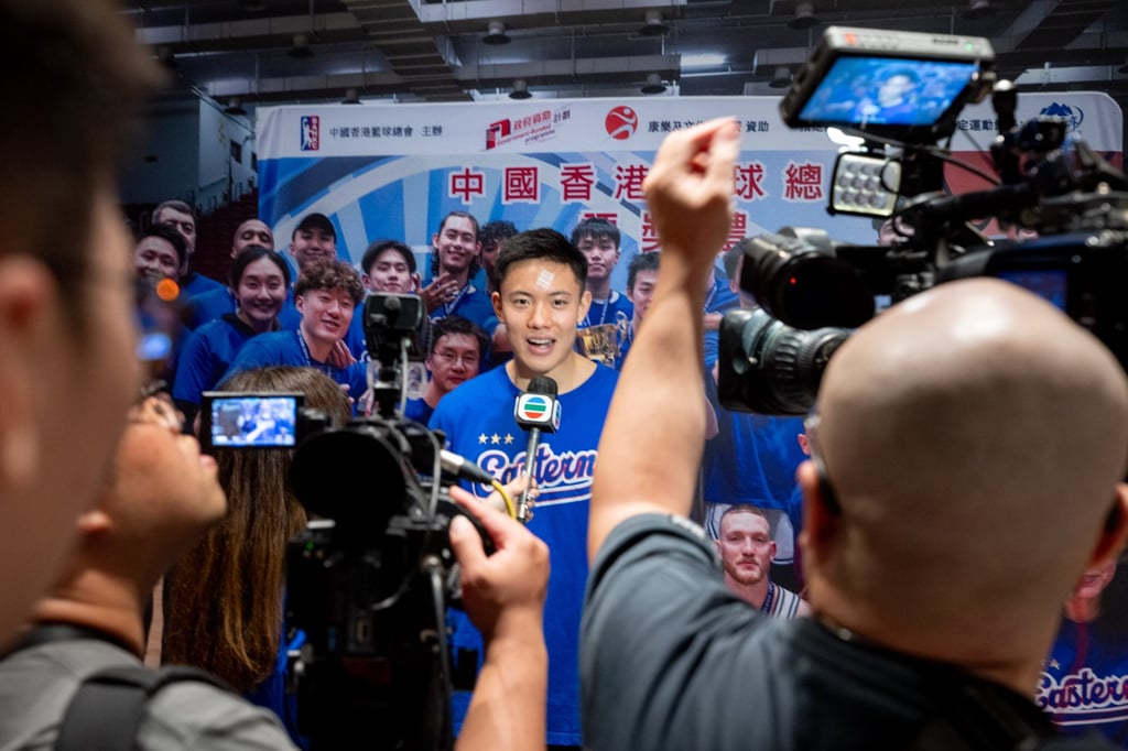 Rookie forward Ivan Yang speaks to the local media after his team won the A1 Division. Photo: East Hong Kong