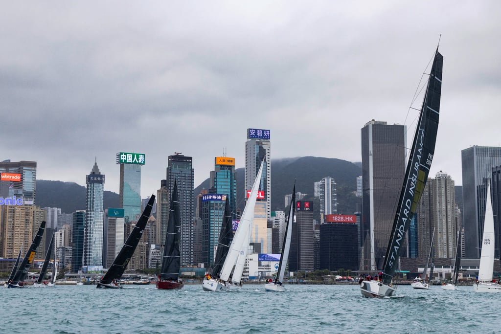 The start of the Rolex China Sea Race 2026 at Victoria Harbour, Hong Kong. Photo: Rolex/Andrea Francolini