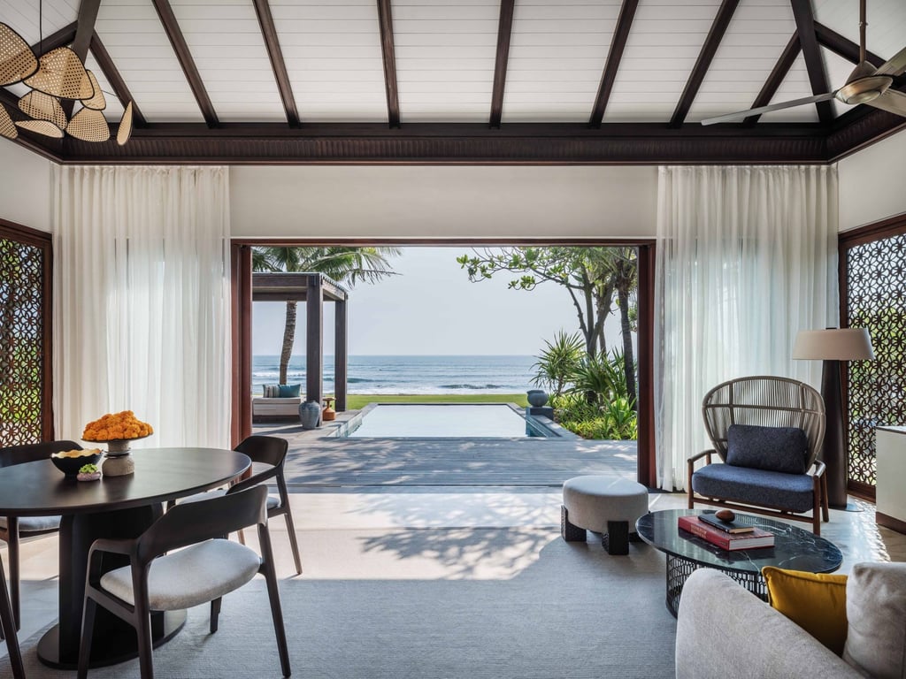 A living room overlooking the ocean in a Beach Villa at Regent Bali Canggu. Photo: Handout