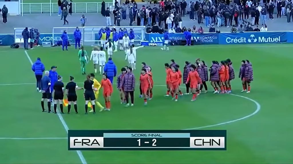 The French players walked off the pitch after the final whistle, refusing to shake hands with their Chinese counterparts. Photo: Screenshot
