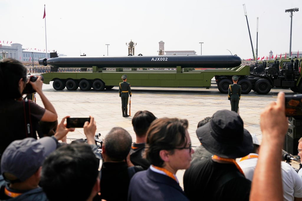 China’s military parade last year showcased two unmanned submersibles which approached 20 metres in length and raised concerns among US defence experts. Photo: AP