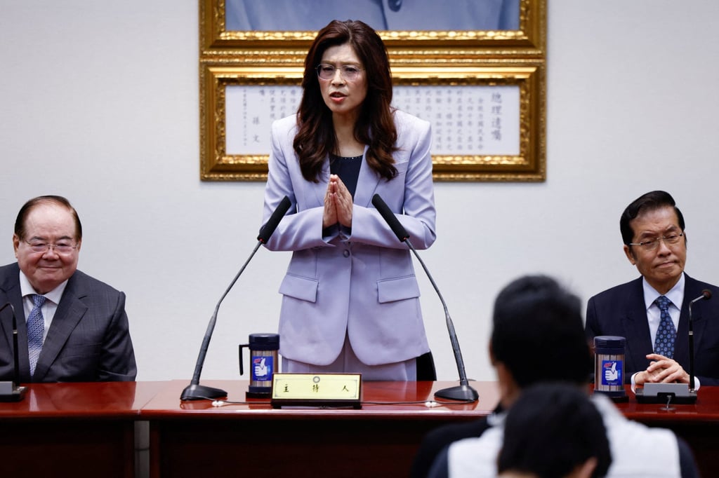 KMT chairwoman Cheng Li-wun told reporters in Taipei that “preserving peace is preserving Taiwan”. Photo: Reuters