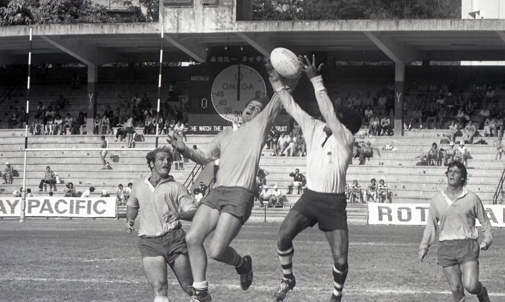 Fiji (in white) beat Australia during the 1977 Rothmans-Cathay Pacific International Seven-a-Side Championships. Photo: SCMP Archives