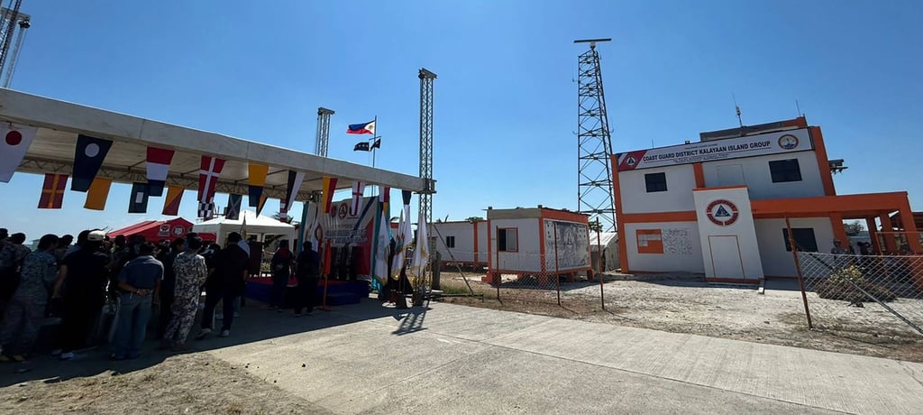 People attend the “activation” ceremony of the Philippine Coast Guard command centre on Thitu Island on Thursday. Photo: AFP