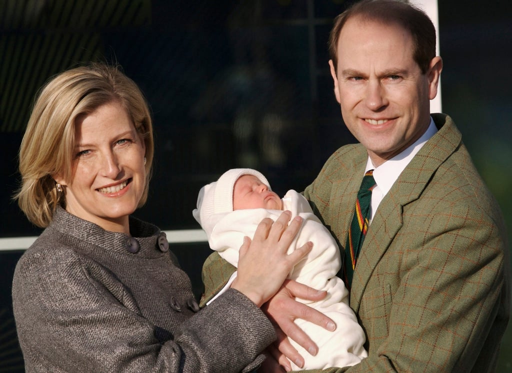 Sophie, Countess of Wessex, and Prince Edward, Earl of Wessex, leave Frimley Park Hospital with their baby son, James, in 2007, in Surrey, England. Photo: Getty Images