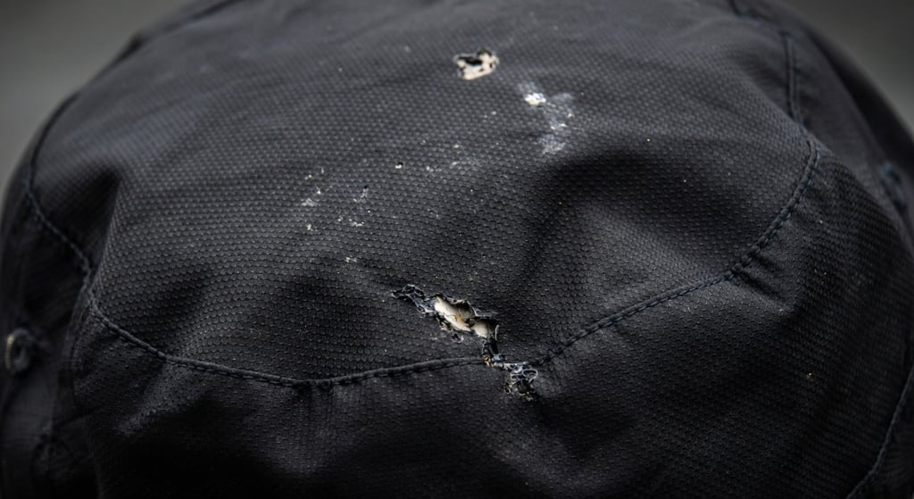 Holes that were reportedly burned on a jacket. Photo: Now TV News