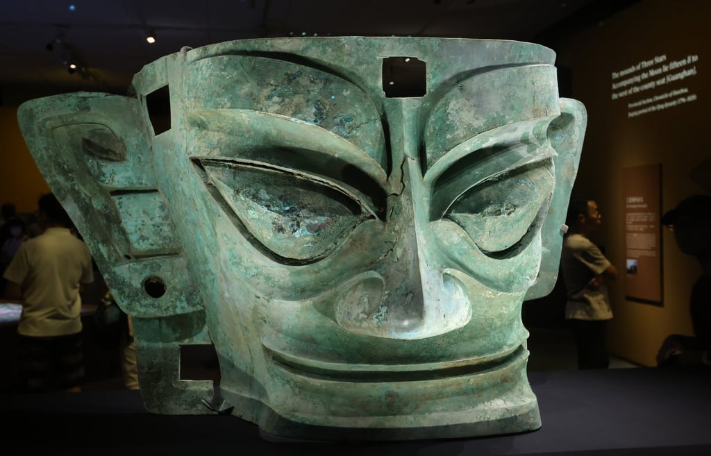 A preview of the new special exhibition, “Gazing at Sanxingdui: New Archaeological Discoveries in Sichuan,” at the Hong Kong Palace Museum in West Kowloon in September 2023. Photo: SCMP/Jonathan Wong