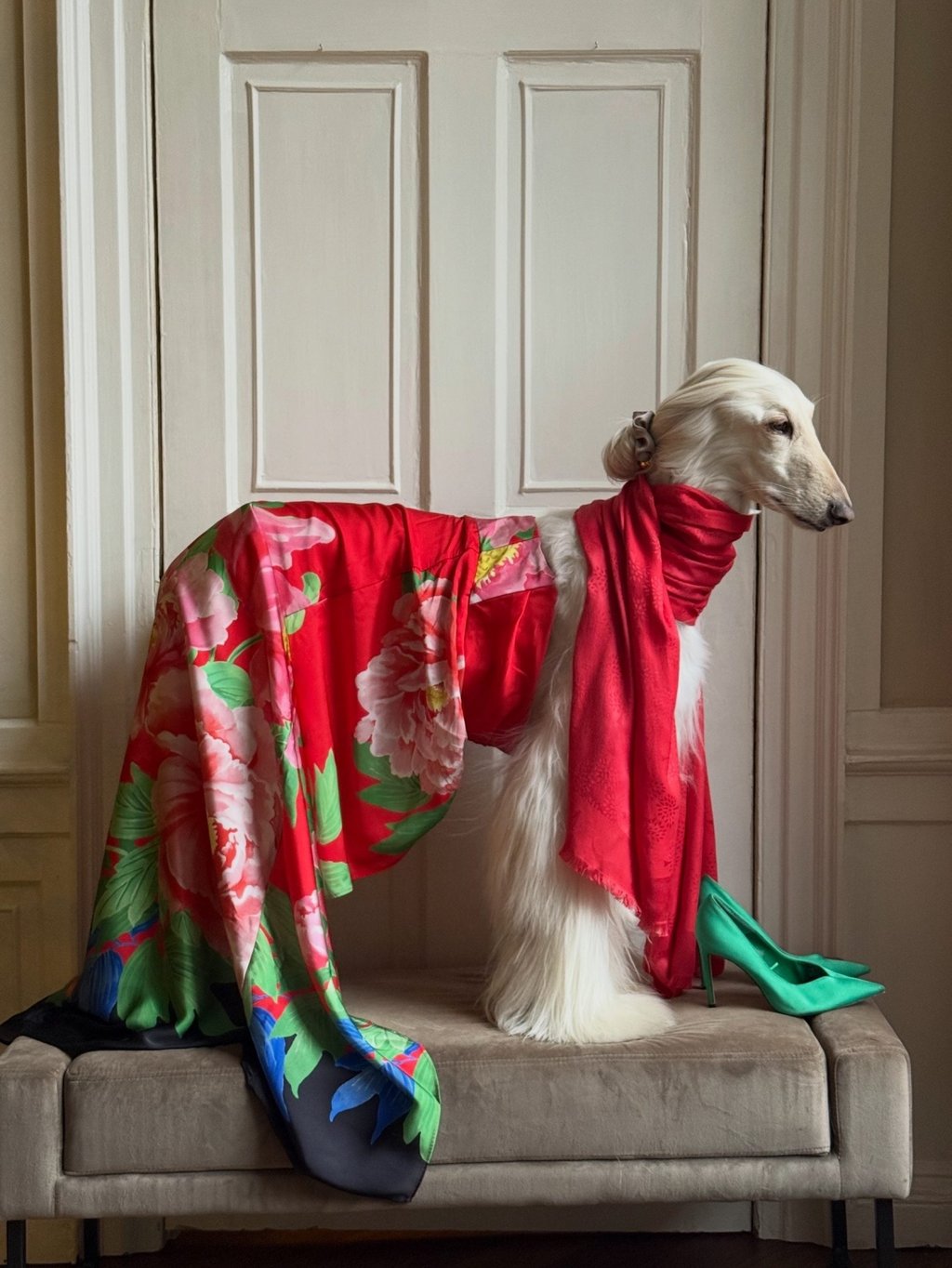 Samantha the Afghan hound has a penchant for silk scarves. Photo: Handout