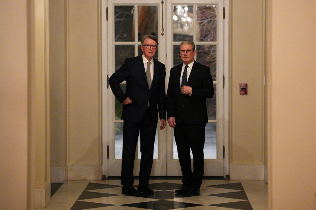 British Prime Minister Keir Starmer talks with Peter Mandelson during an event in Washington in February 2025. Photo: Reuters