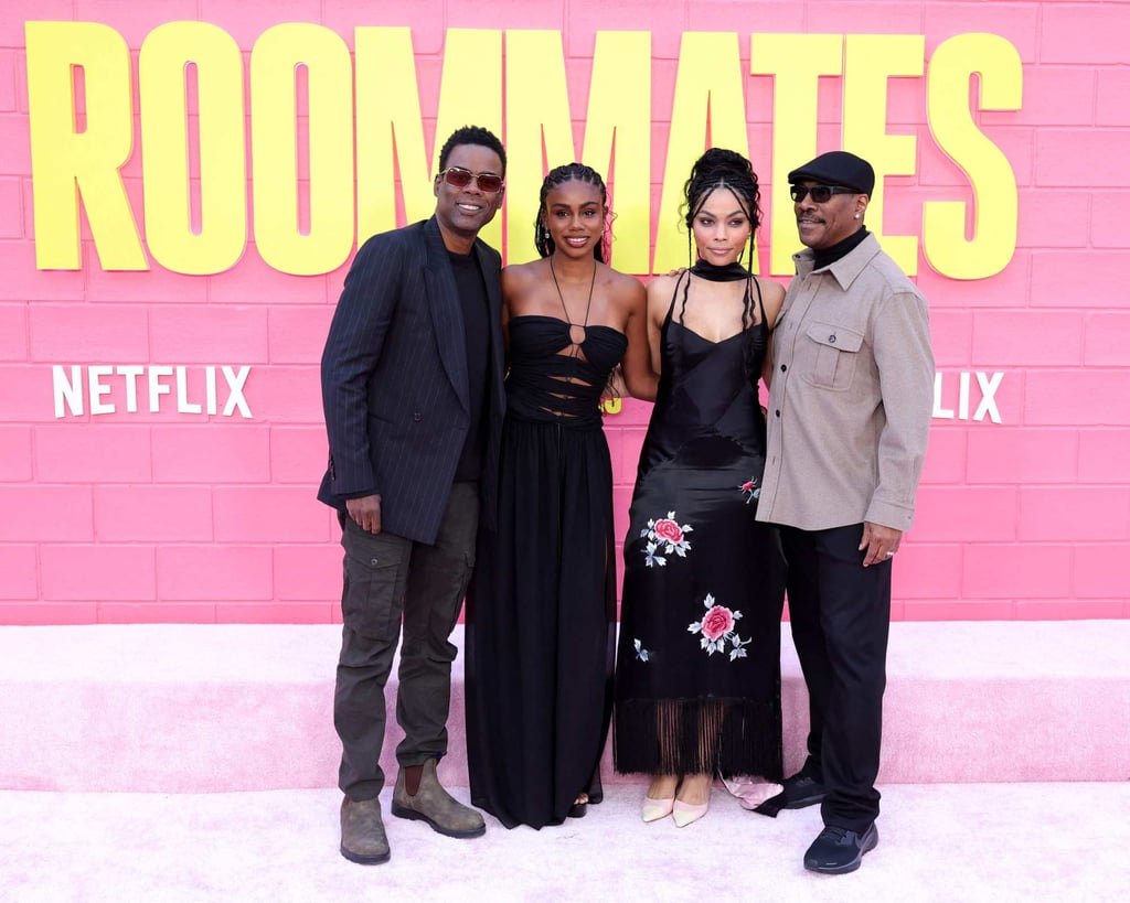 Chris Rock, Zahra Rock, Bella Murphy and Eddie Murphy at the premiere of Roommates on April 13. Photo: Getty Images/AFP