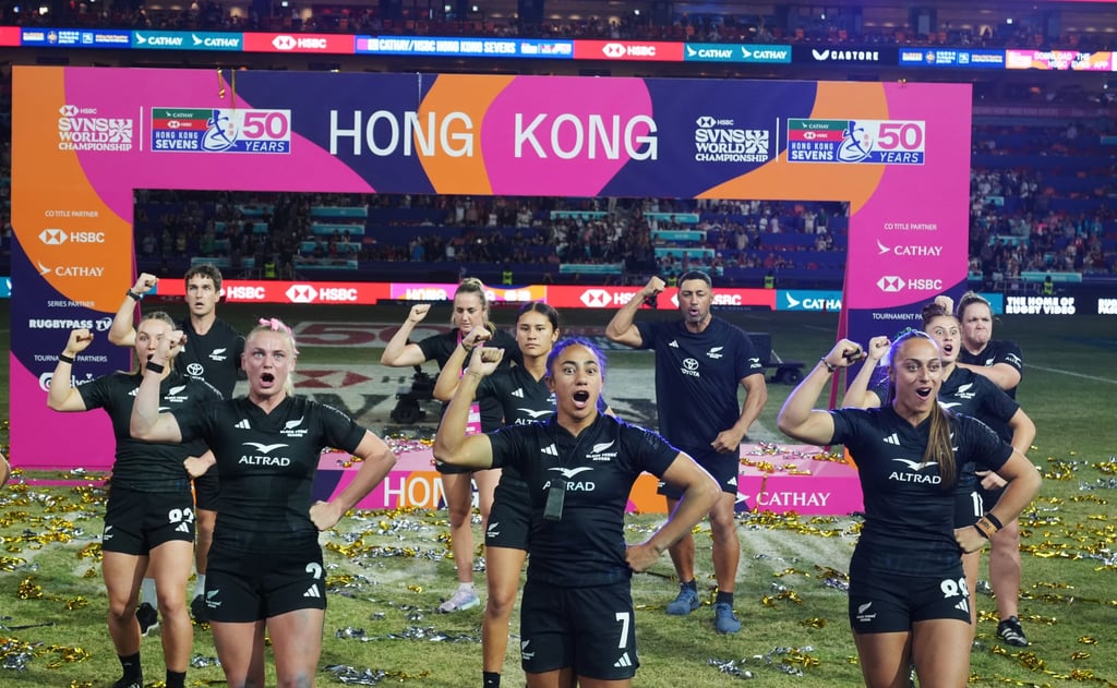 New Zealand do the haka after winning the cup final against Australia on Sunday. Photo: Sam Tsang