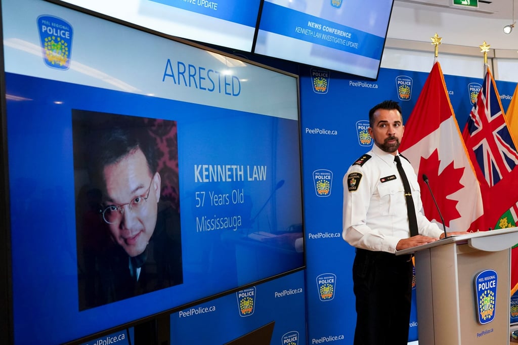 York Regional Police Inspector Simon James speaks during a news conference on Kenneth Law’s case in Mississauga, Ontario, in August 2023. Photo: The Canadian Press via AP
