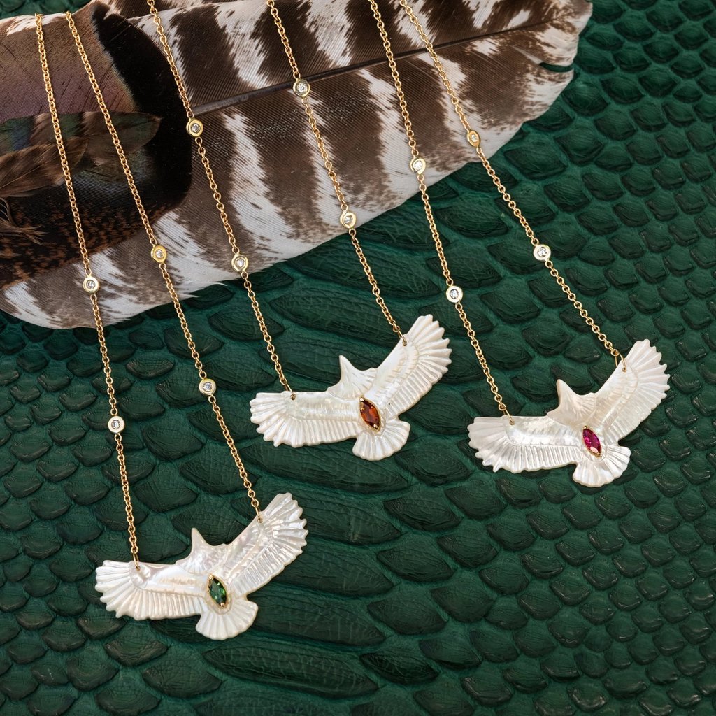 Jacquie Aiche hand-carved thunderbird necklaces. Photo: Handout