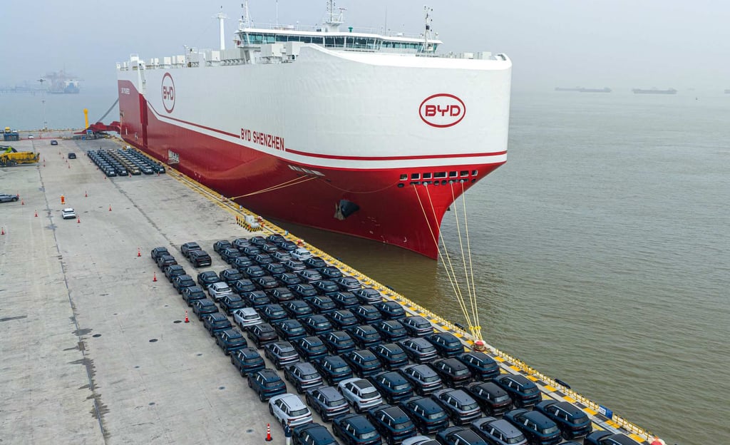 BYD cars are ready for export in Suzhou, in China’s eastern Jiangsu province. Photo: AFP