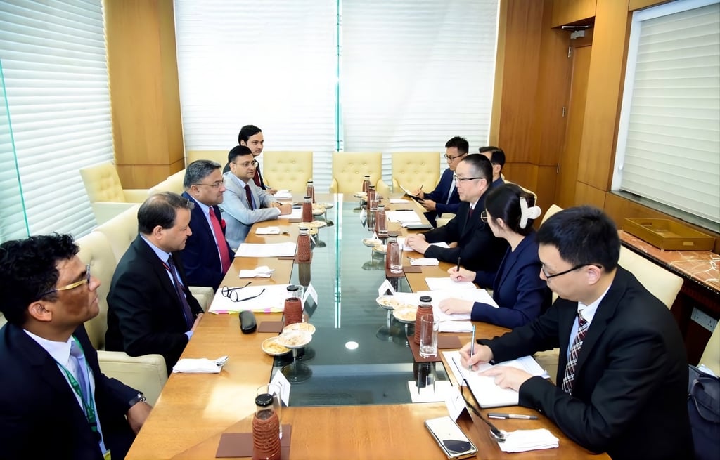 A picture shared by Alok Amitabh Dimri, India’s national coordinator for SCO affairs, shows a meeting with a delegation led by his Chinese counterpart Yan Wenbin in New Delhi on April 16-17. Photo: X/alokdimri