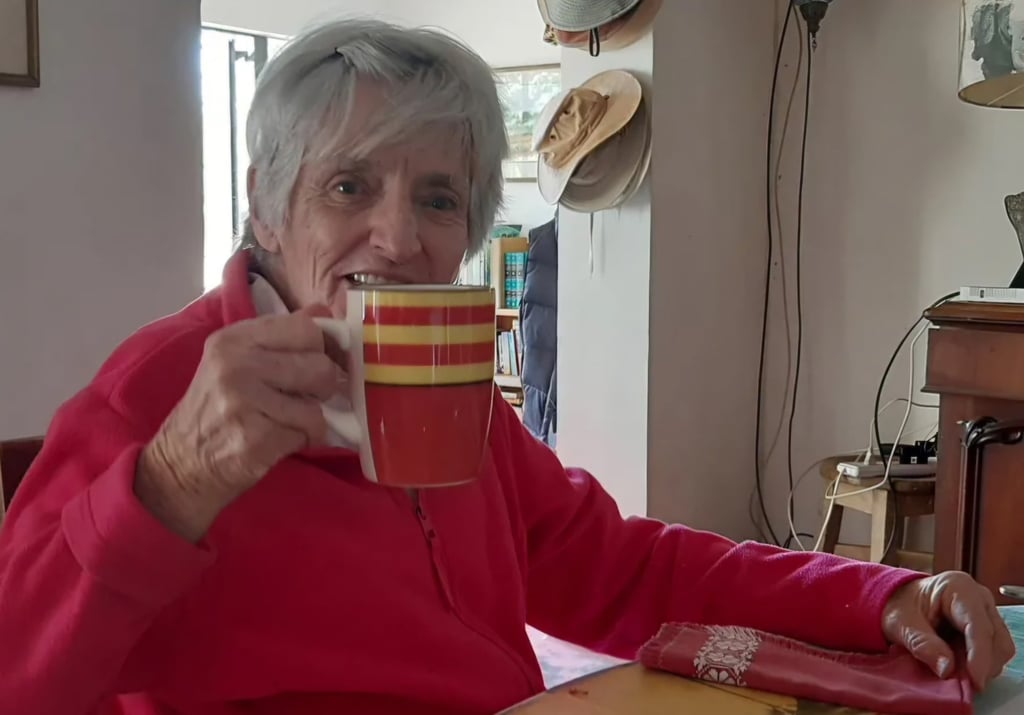 Anthea Rowan’s mother enjoys a mug of tea she prepared herself. Photo: Anthea Rowan