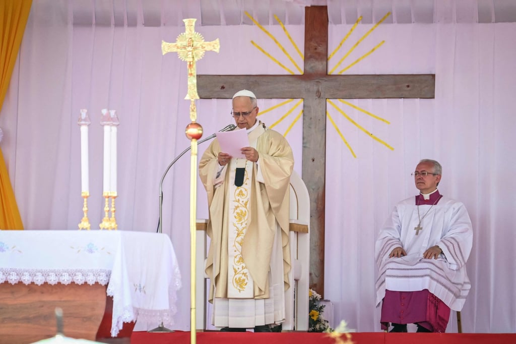 Pope Leo XIV leads the Holy Mass at the Saurimo esplanade in Angola on Monday. Photo: AFP