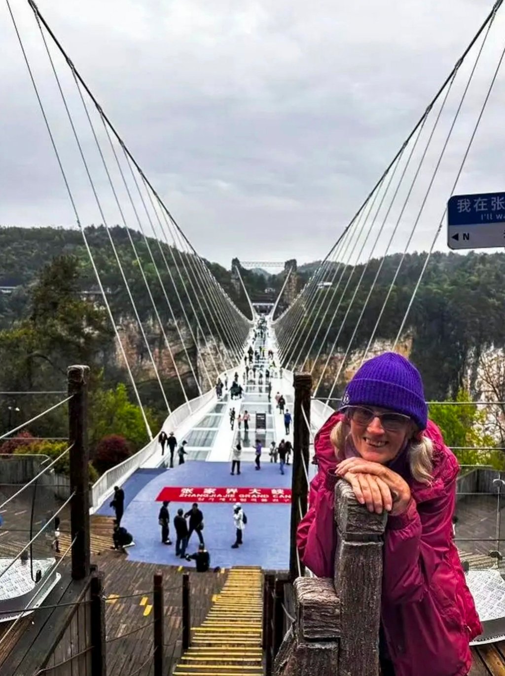 The 74-year-old British grandmother Gill, above, on one of her many stops in China. Photo: Douyin