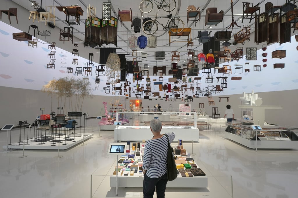 A visitor takes in the “Design100: Design People Life” exhibition at Shenzhen Bay Culture Square. Photo: Sun Yeung
