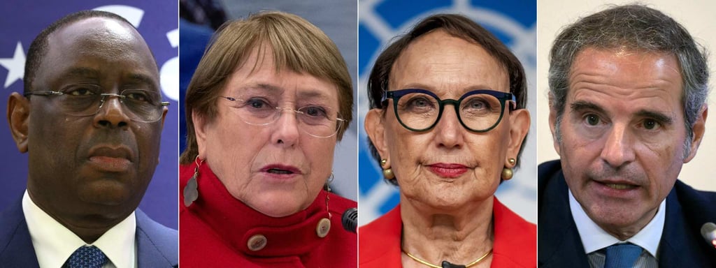 UN leadership candidates: Macky Sall, Michelle Bachelet, Rebeca Grynspan and Rafael Grossi. Photo: AFP
