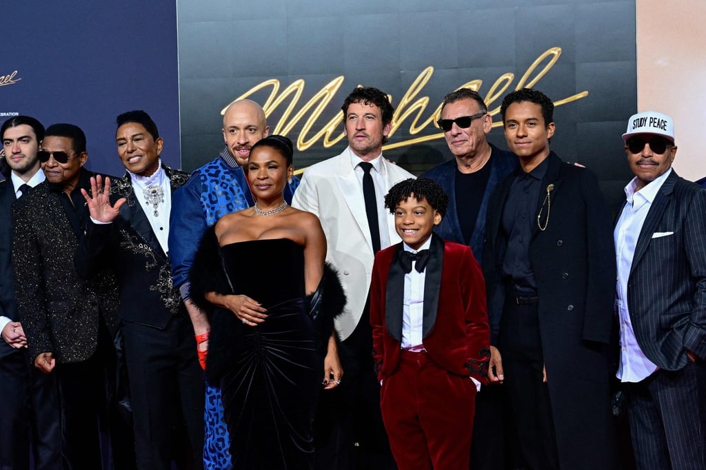 Michael’s cast and family members – including Jaafar Jackson (second from right) – on the red carpet for the world premiere of Michael in Berlin, on April 10. Photo: AFP