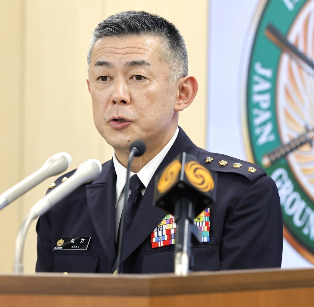 Ground Self-Defence Force Chief of Staff Masayoshi Arai speaks at a press conference following a tank shell explosion during a training exercise on Tuesday. Photo: Kyodo