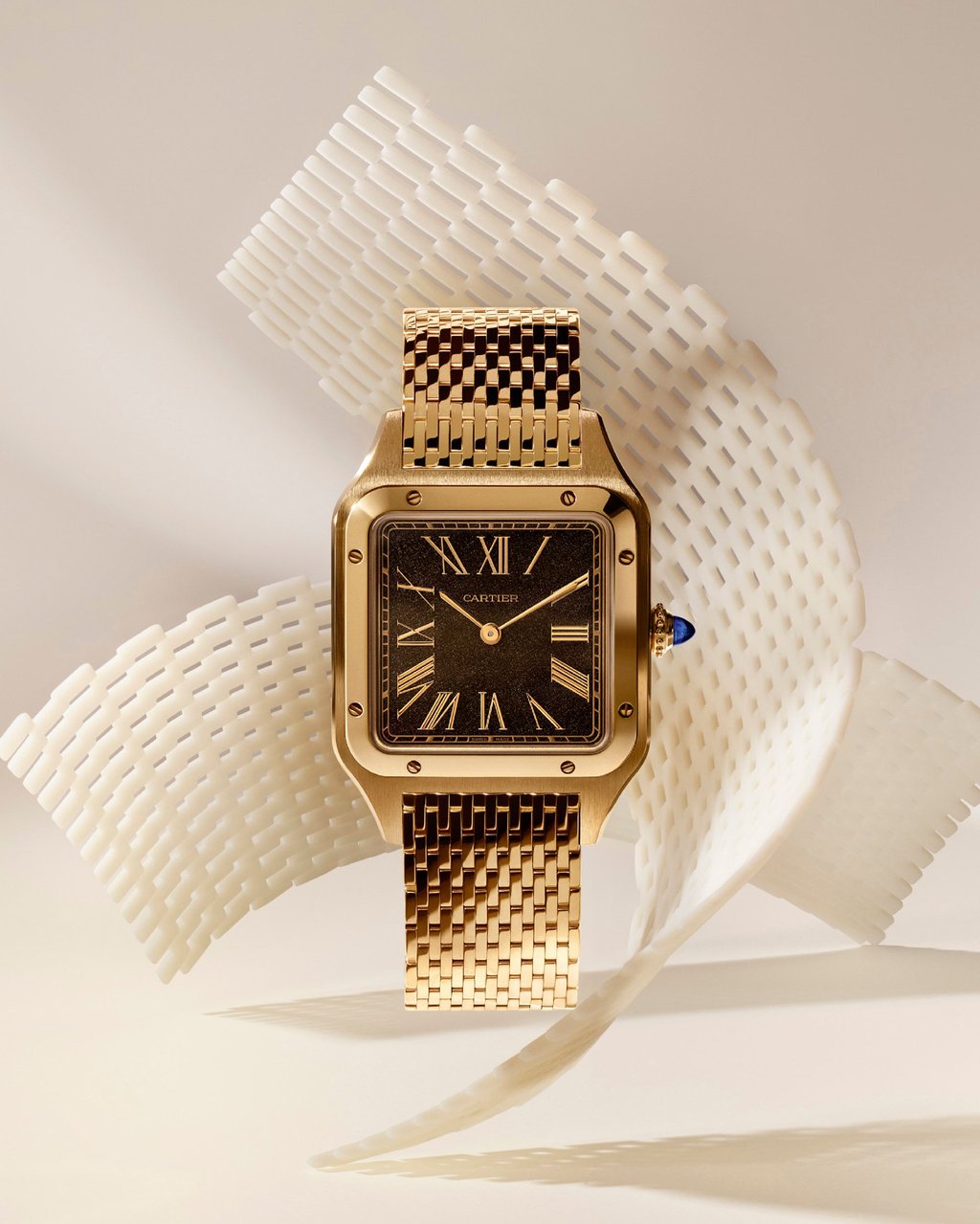Cartier Santos-Dumont in yellow gold with an obsidian dial. Photo: Handout