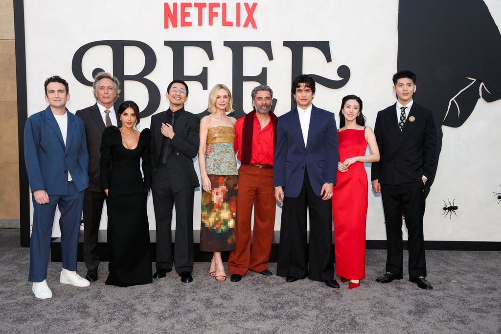 Cast members including Oscar Isaac, Charles Melton, Carey Mulligan, Seoyeon Jang and Matthew Kim attend a premiere for season two of Beef at the Egyptian Theatre Hollywood, in Los Angeles, California, on April 8. Photo: Reuters