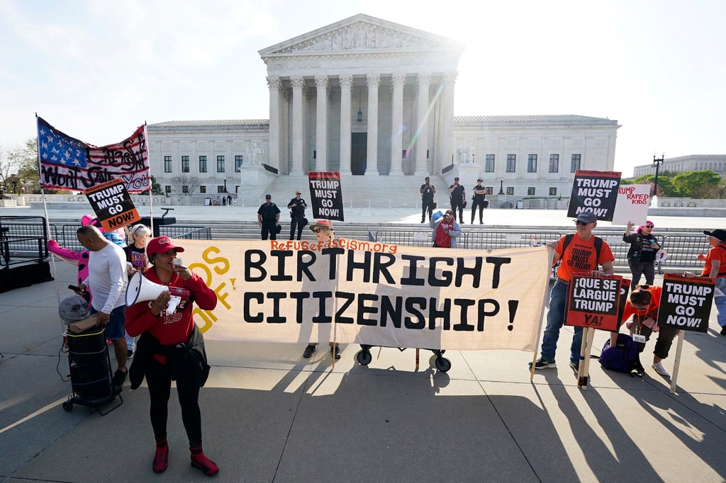 Protesters demonstrate outside the US Supreme Court in April. The post shared by US President Donald Trump referred to the case on birthright citizenship. Photo: TNS