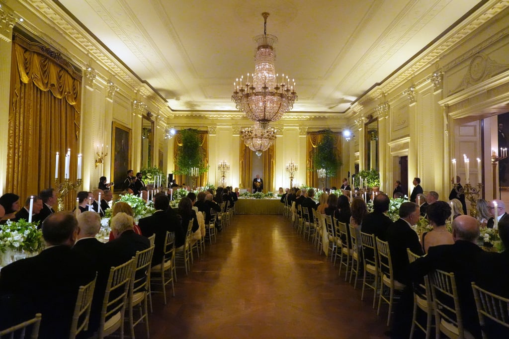 US President Donald Trump speaks during the state dinner. Photo: AP